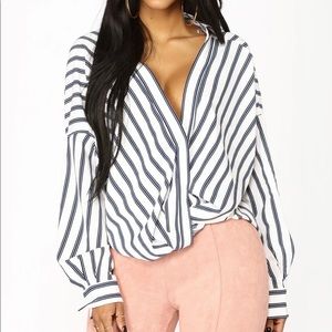 Striped Twist Front Blouse NEVER WORN